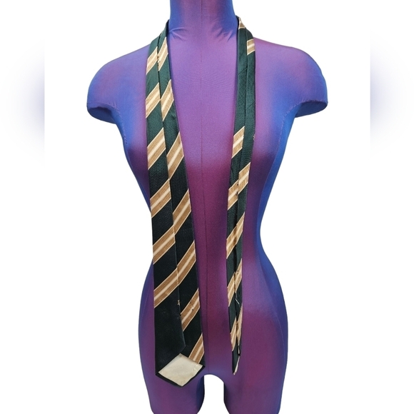 Vintage Christian Dior Dark Green & Gold Split Stripe Neck Tie Men's - Picture 4 of 10